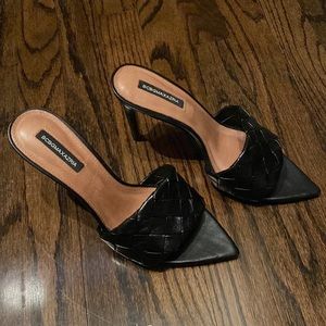 Bcbgmaxazria Black Woven Leather Heel Sandals, never worn
